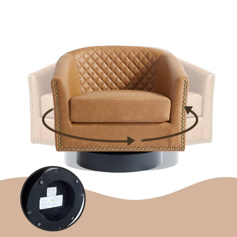 Modern Armchair Faux Leather Nailhead Trim Swivel Accent Chair