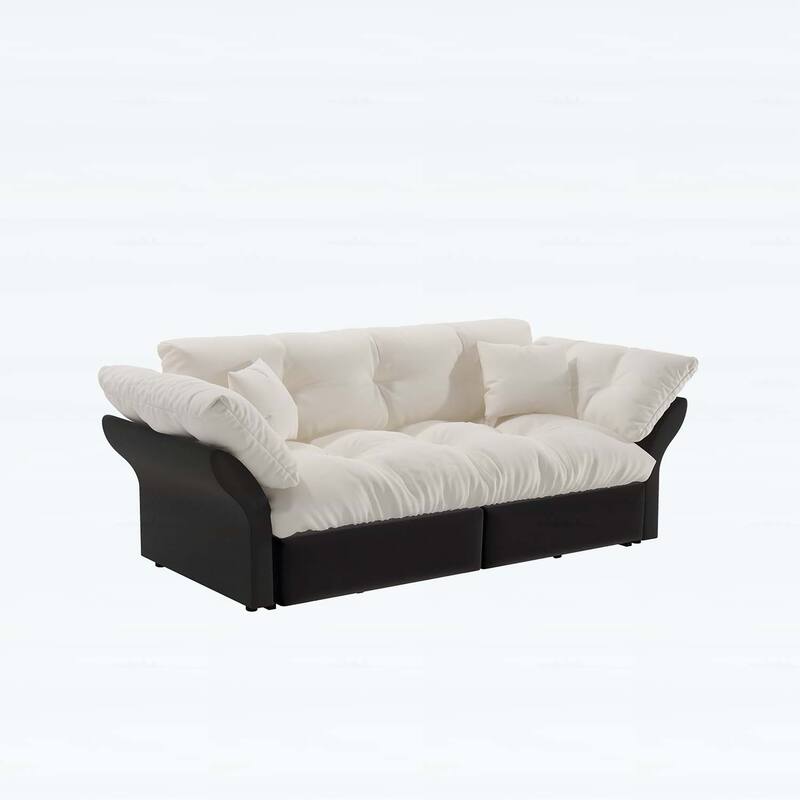 3-in-1 Convertible Tufted Loveseat with 2 Soft Pillows,Multi-Functional Sleeper