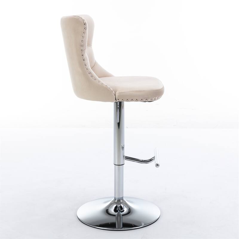 2 Piece Adjustable Swivel Velvet Upholstered Barstool with Chrome Base