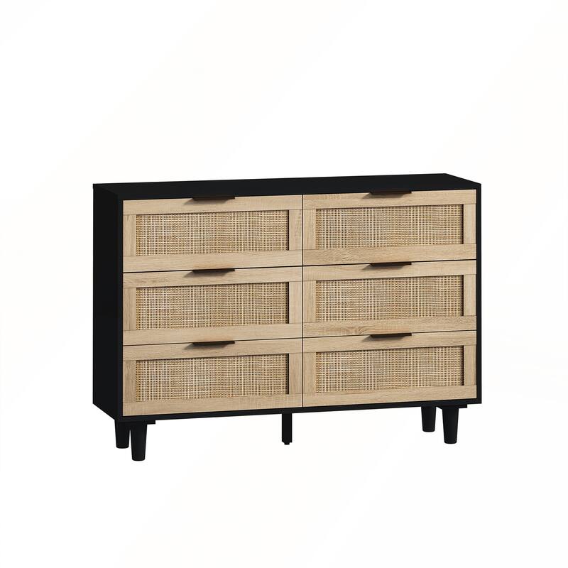 6-Drawers Rattan Storage Cabinet for Bedroom and Living Room