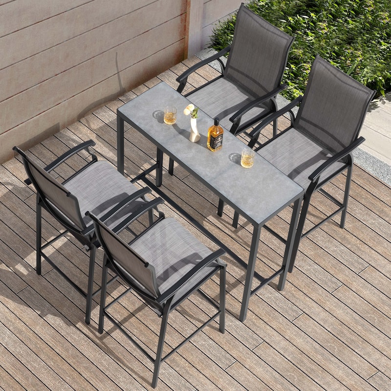 Patio Textilene Bar Set with High Backrest, Black and Gray