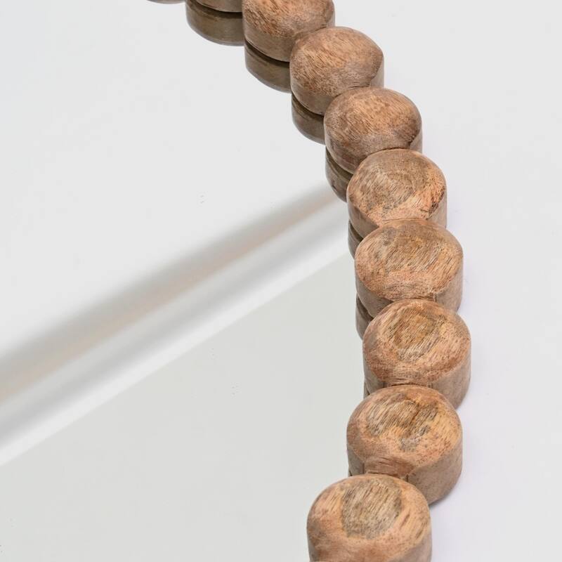 Round Natural Wooden Bead Frame Hanging Wall Mirror - Decorative Accent