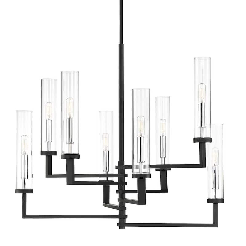 Savoy House Folsom 8 Light 28" Wide Chandelier with Glass Shades - Matte Black / Polished Chrome