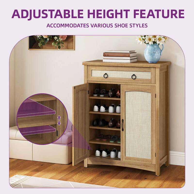 Moasis 5-Tier Farmhouse Shoe Cabinet with Drawer and Door, 20 Pairs Shoes Storage Organizer for Entryway
