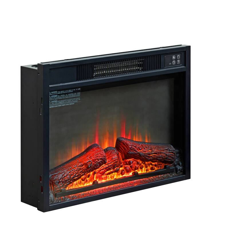 23" Electric Fireplace,3DInfrared Fireplace Insert Heater,IR Remote Control,Glass View,Adjustable Realistic Logs & Flames,1400W