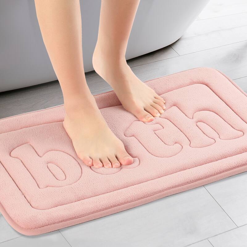 Memory Foam Bathroom Rugs, Non Skid Bottom Soft Bath Mat Water Absorbent Quick Dry Bath Carpet Rug - Pink - 20" x 32"