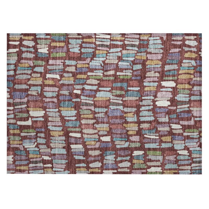 Machine Washable Indoor/ Outdoor Modern Mosaic Chantille Rug