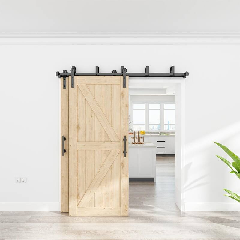 WINSOON 5-16FT Bypass Sliding Barn Door Hardware Kit fit for Double Doors I Shape Hangers