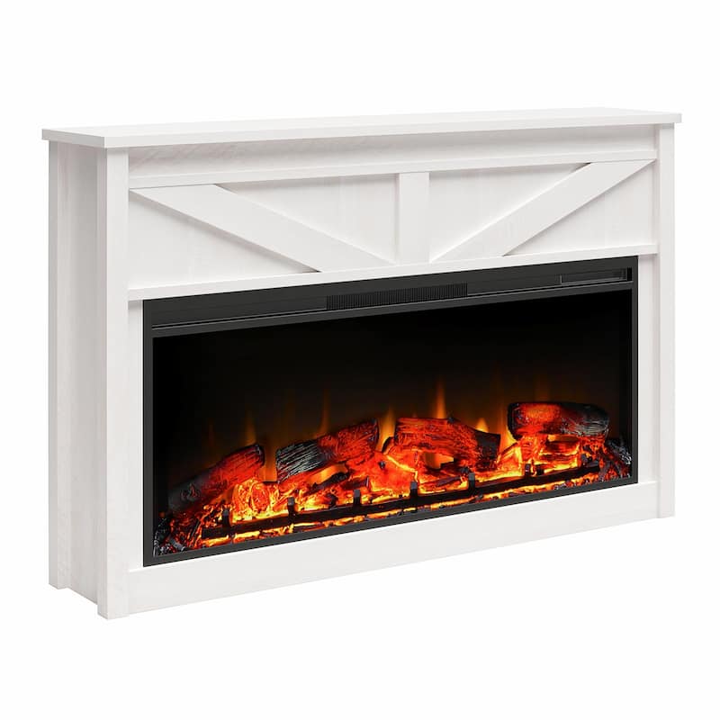 Avenue Greene Becken Ridge Wide Modern Farmhouse Mantel with Electric Fireplace - Ivory Oak