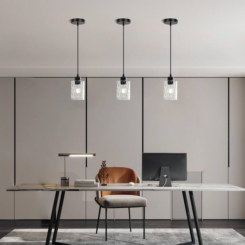 1-Light Kitchen Island Textured Clear Glass Pendant