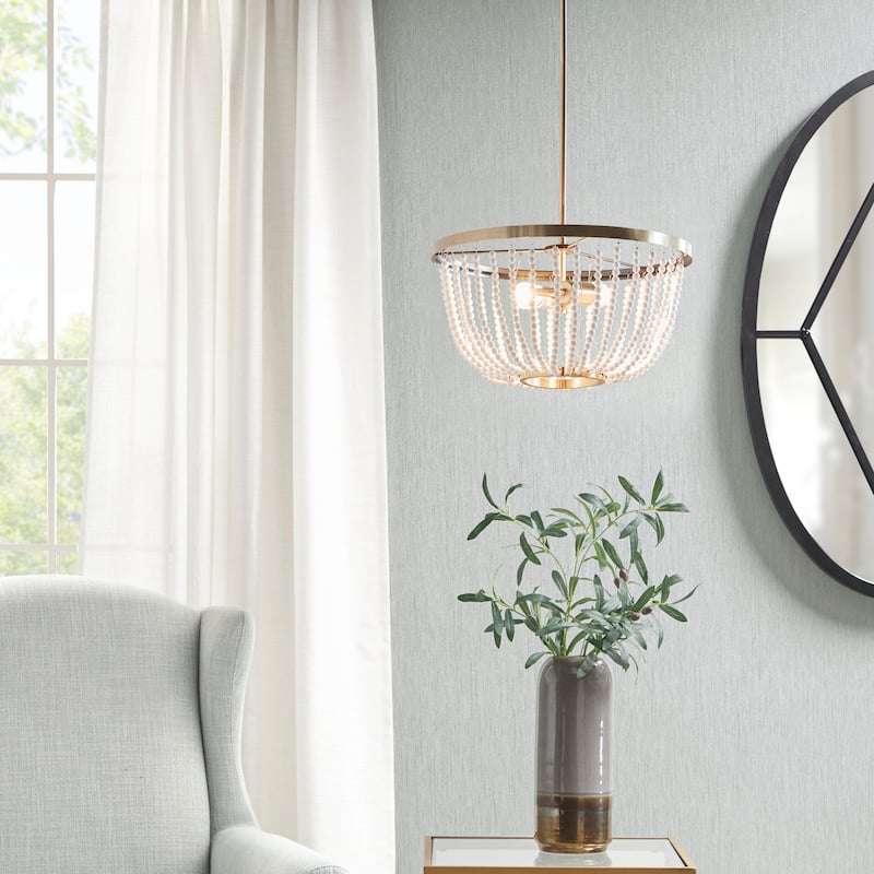 Hampton Hill Melrose Antique Brass/ White 2-Light Beaded Chandelier - Antique Brass/White