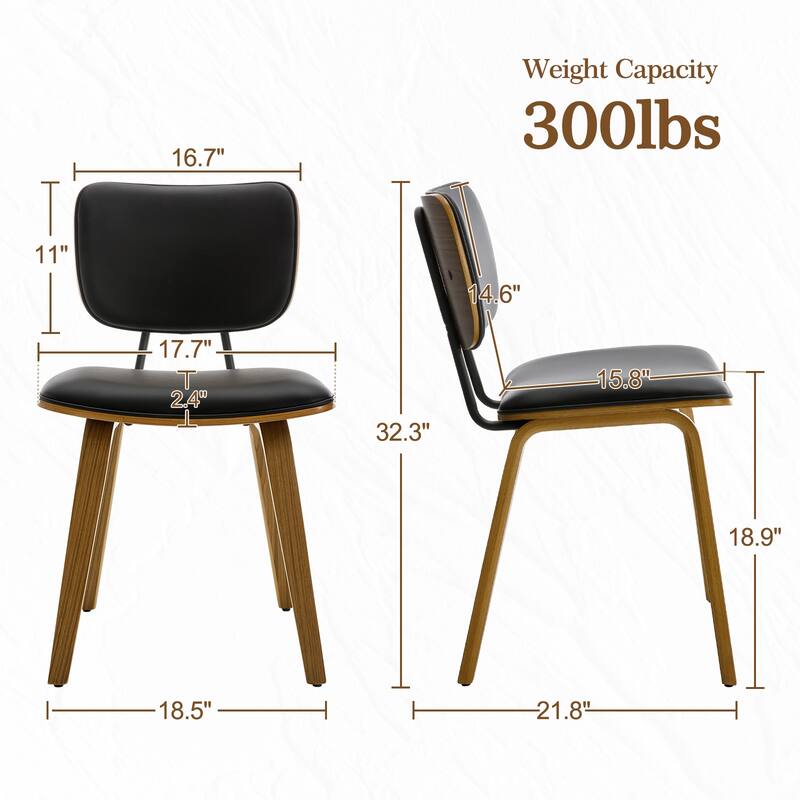 Faux Leather Upholstered Dining Chairs Set of 2/4 with Wood Legs - 32.3"H x 18.5"W x 21.8"D