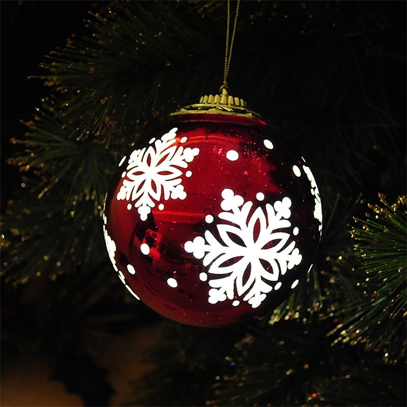 Classic Red&White Snow Folwer Christmas Ball Ornaments Xmas Tree Decor - White/Red