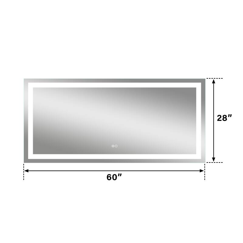 28'' H x 60'' W LED Bathroom Frameless Mirror Anti-Fog With Touch Switch Memory(Horizontal/Vertical) - Silver