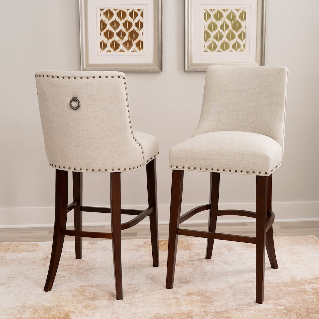 Linon Allard Beige Upholstered 31.5-Inch Barstool