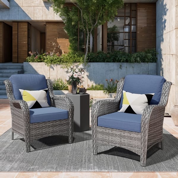 slide 2 of 11, OVIOS 2-piece Patio Wicker Chairs Set Denim Blue-Grey Wicker
