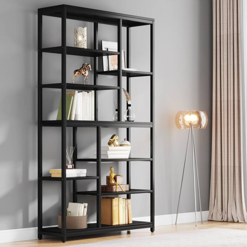 79 inches Tall Bookshelf Bookcase, Modern 8-Tier Staggered Bookcase