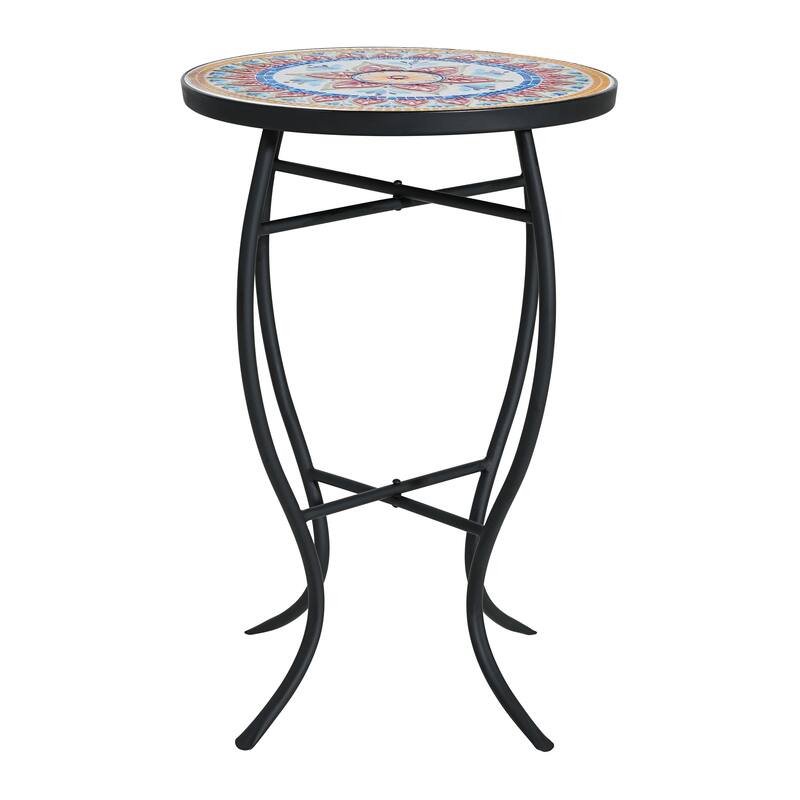Han Outdoor Round Ceramic Tile Side Table with Iron Frame by Christopher Knight Home