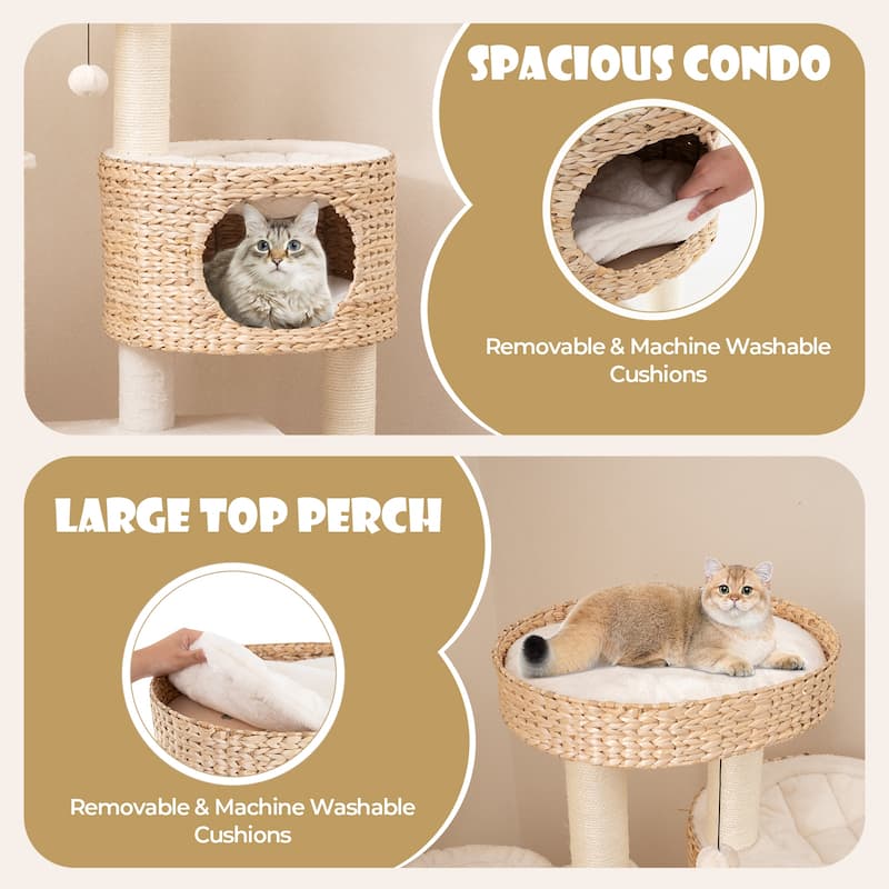 Modern Cat Tree for Indoor Cats with Cattail Fluff Condo and Top Perch - 28" x 20"