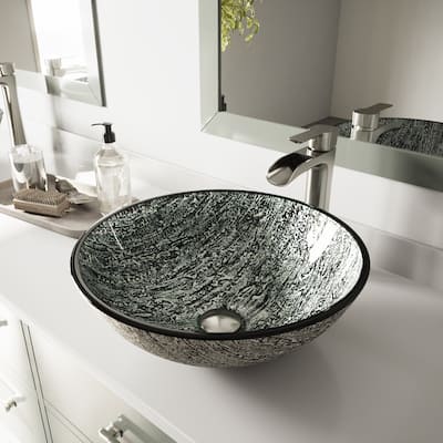 VIGO Titanium Glass Vessel Bathroom Sink Set With Niko Vessel Faucet