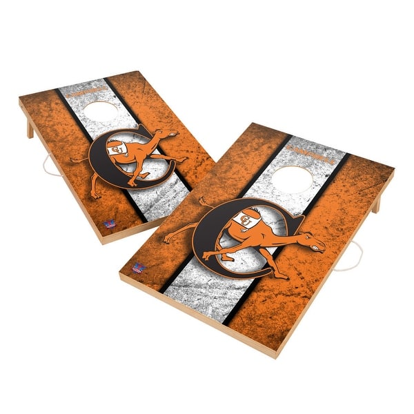 slide 2 of 5, Vintage Campbell University Fighting Camel Regulation 2x4 Cornhole Set