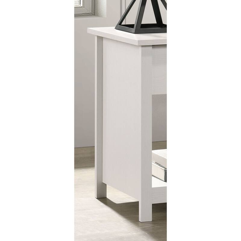 White 1-Drawer Nightstand with Open Shelf and Metal Handles
