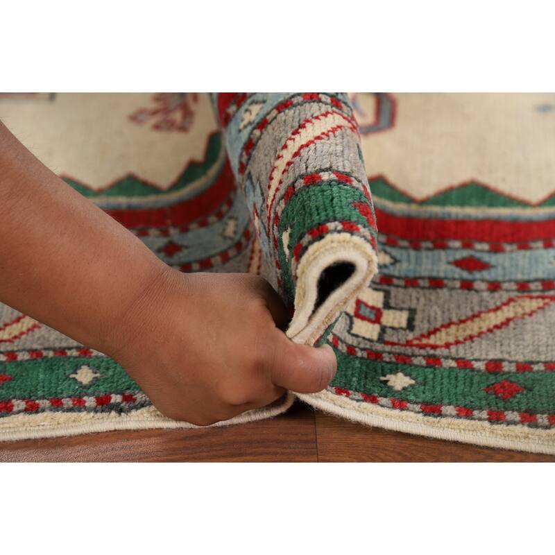 Ivory Kazak Oriental Accent Rug Hand-Knotted Tribal Wool Carpet - 3'11" x 5'7"