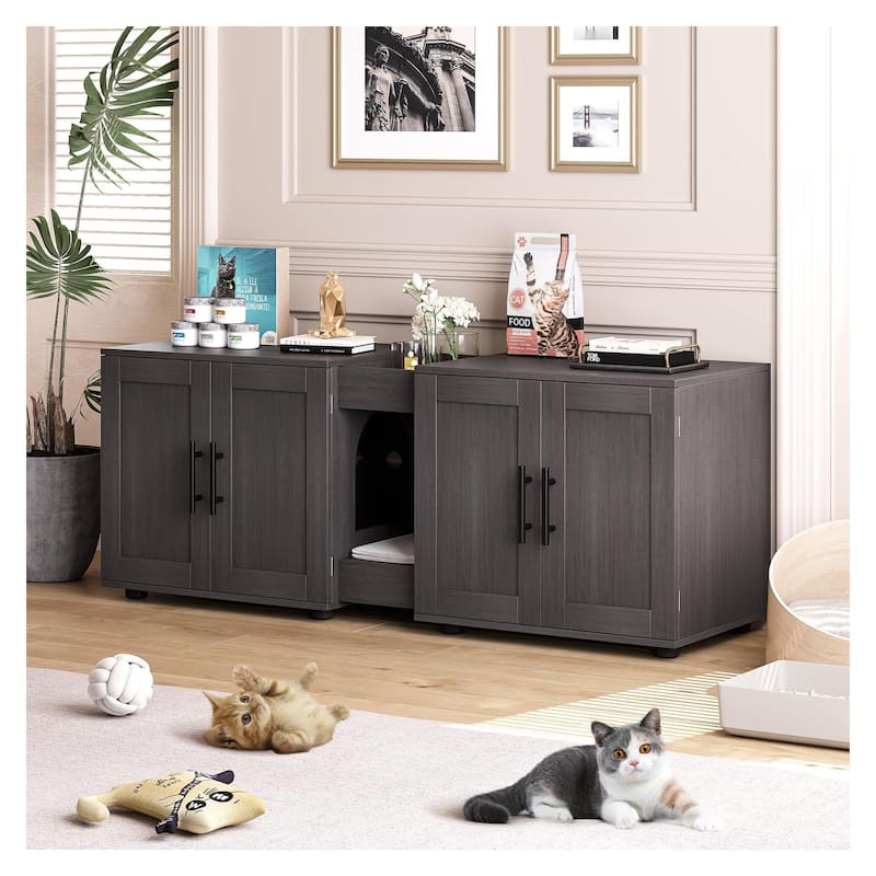 Double-Room Cat Litter Box Enclosure Furniture for 2 Cats