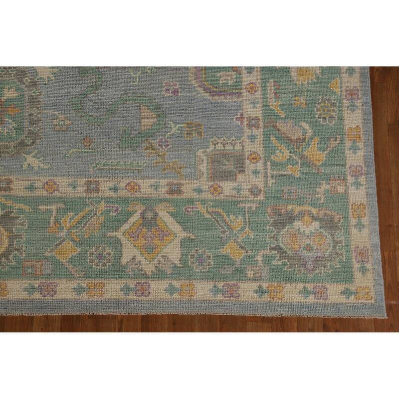 Hand Knotted Oriental 100% Wool Carpet Transitional All-Over Navy Blue & Blues Oushak Area Rug - 10' 2'' X 8' 5''