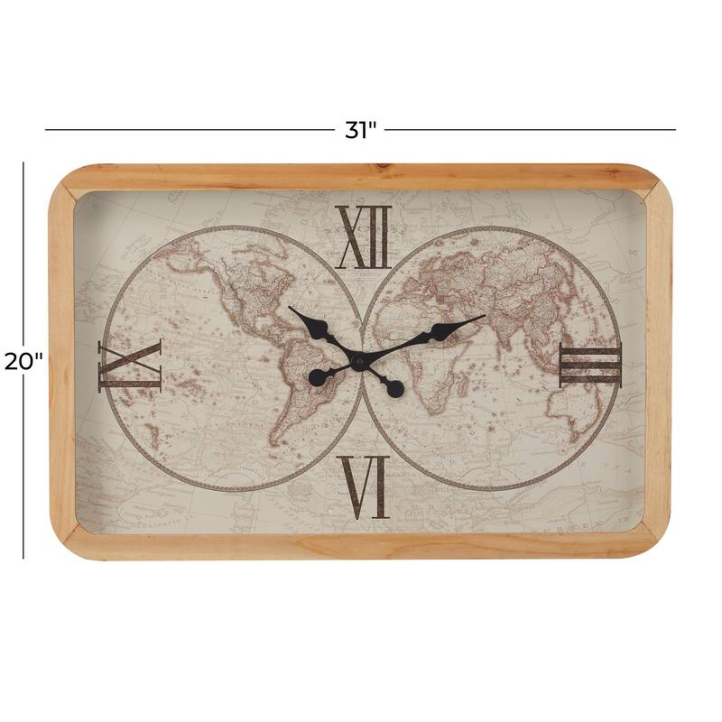 Brown Glass World Map Wall Clock