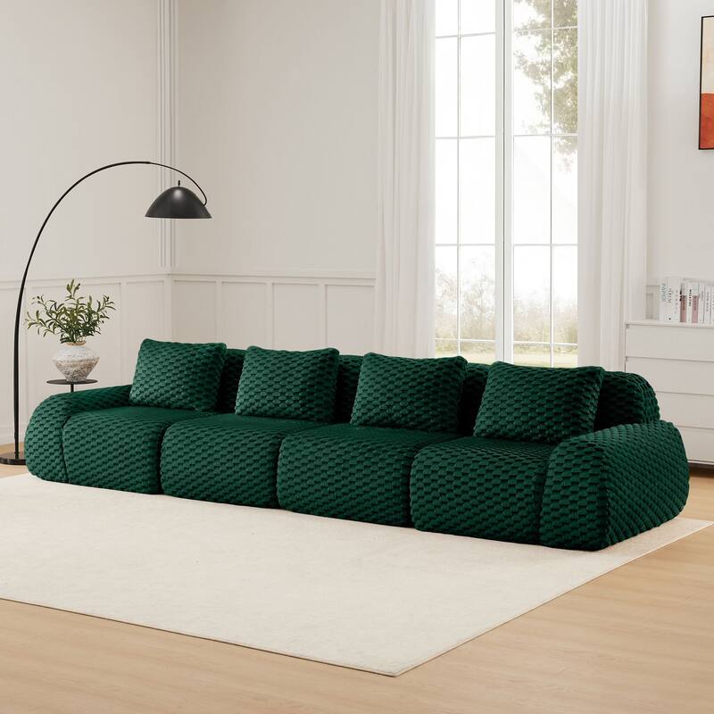 Rossetta 146" Oversized 4-Seater Modern Anti-slip Design Modular Sectional Flannelette Fabric Boneless Deep Sofa - Green