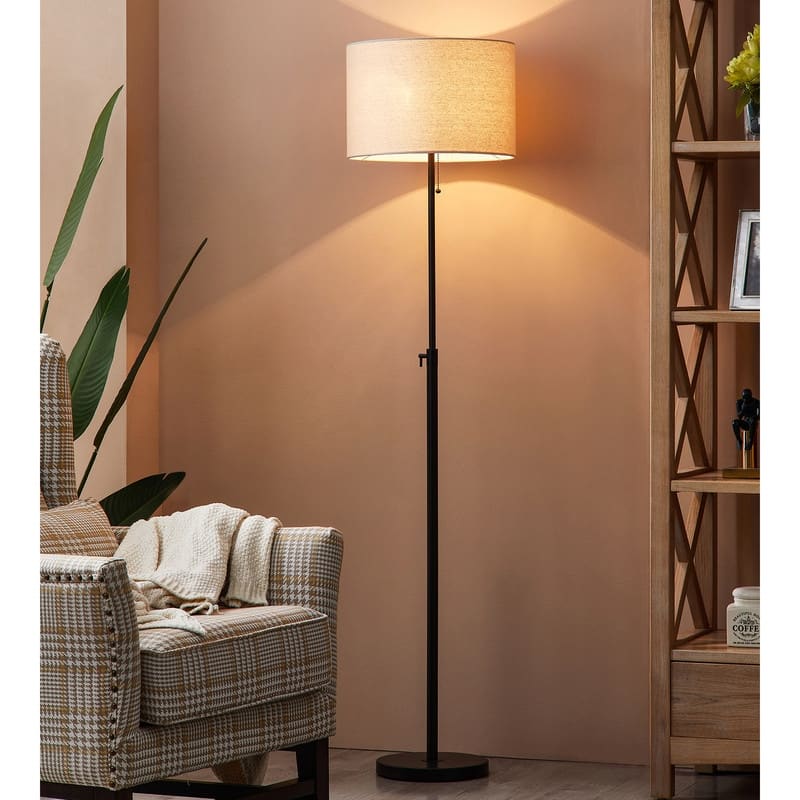 KAWOTI 65in Modern Adjustable Metal LED Floor Lamp with Fabric Shade