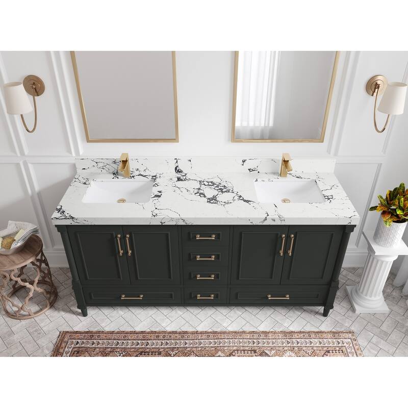 Willow Collections 72 in. W x 22 in. D Aberdeen Double Sink Bathroom Vanity with Countertops - 2" Viola Night - Black Top