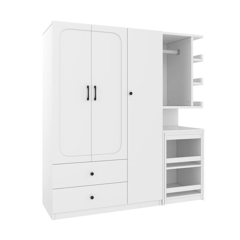 2-Door Wardrobe with Convertible Desk, Multiple Drawers & Hanging Storage