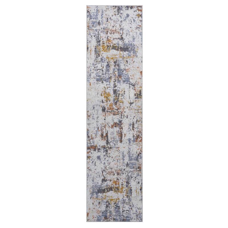PAYAS Collection 2X8 Ivory / Blue / Abstract Non-Shedding Runner Rug - 96" D x 26" W x 0.28" H