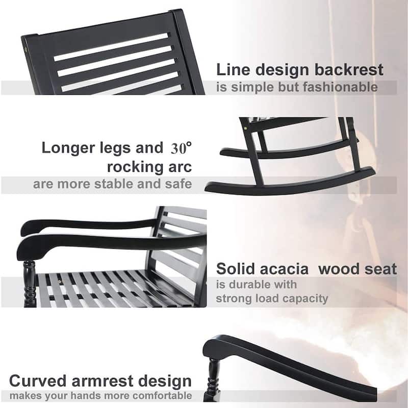 MAISON ARTS Outdoor 1-Piece Acacia Wood Rocking Chair