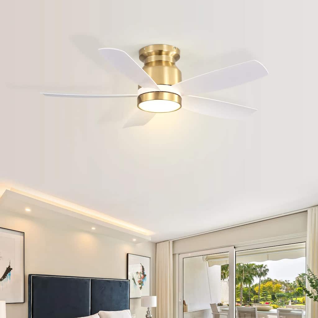 42" Indoor Low Profile Flush Mount Ceiling Fan with Light and Remote Control, Dimmable LED