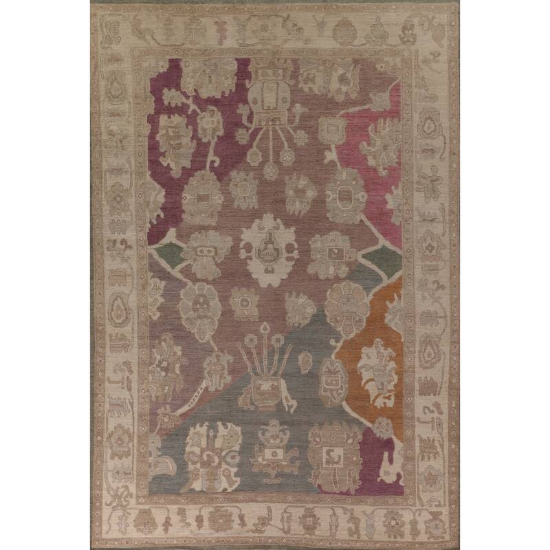All-Over Floral Oushak Vegetable Dye Area Rug Handmade Wool Carpet - 8'11" x 12'4"