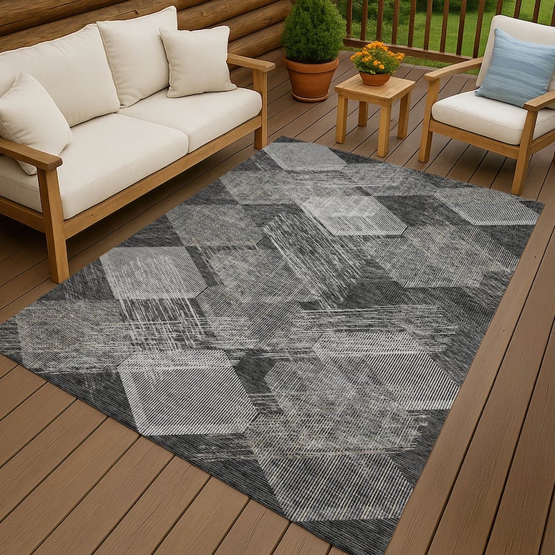 Machine Washable Indoor/ Outdoor Modern Hotchkiss Chantille Rug - Black - 3' x 5'