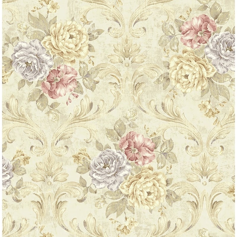Seabrook Design Demeter Floral Trellis Unpasted Wallpaper - 20.5 in W x 33 ft. L - Metallic Parchment & Latte