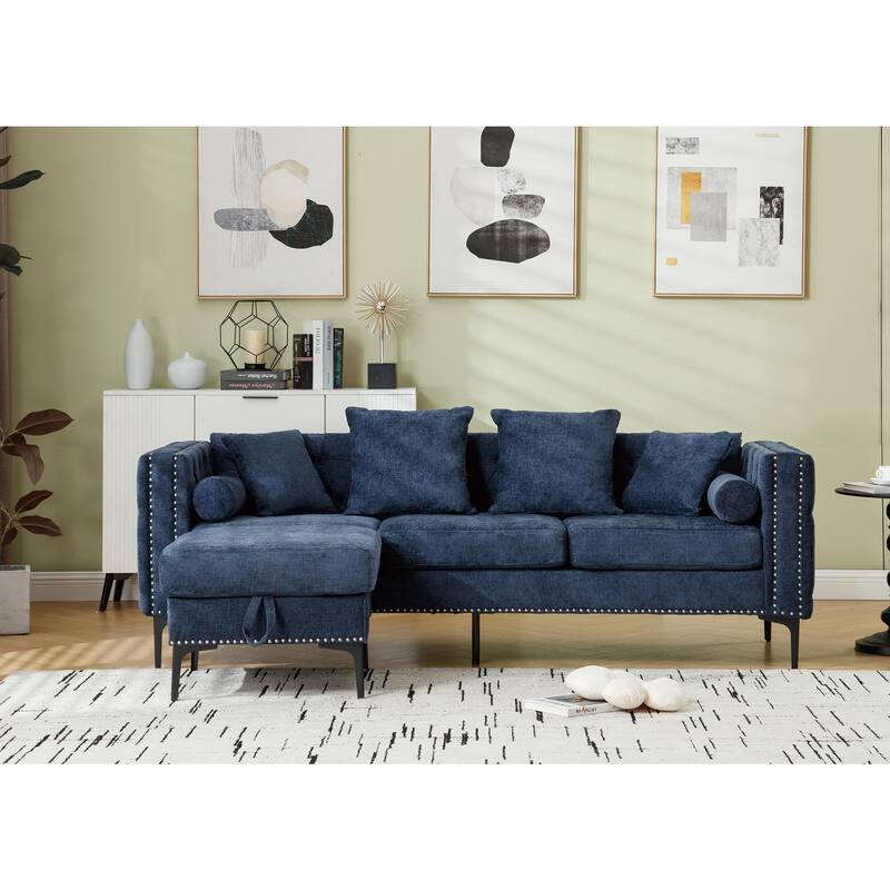 85'' L-Shaped 4 Seater Sectional Sofa with Convertible Storage Ottoman, Pillows, Solid Wood Frame, Modern Tufted Design