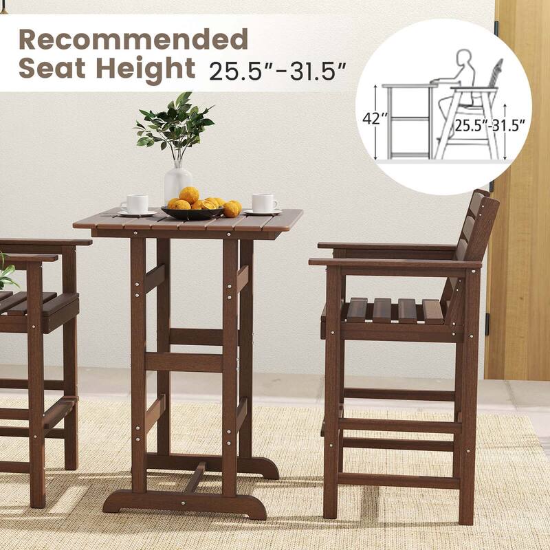 Costway 3-Piece Patio HDPE Bar Set Armchairs with Square High-Top - See Details