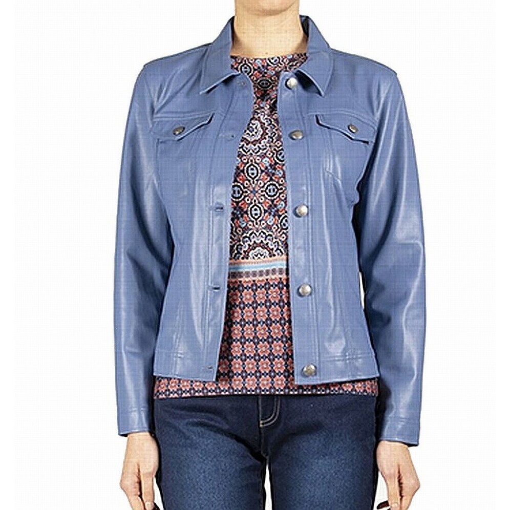 Shop Skye S The Limit Blue Women Size 14 Faux Leather Button Front