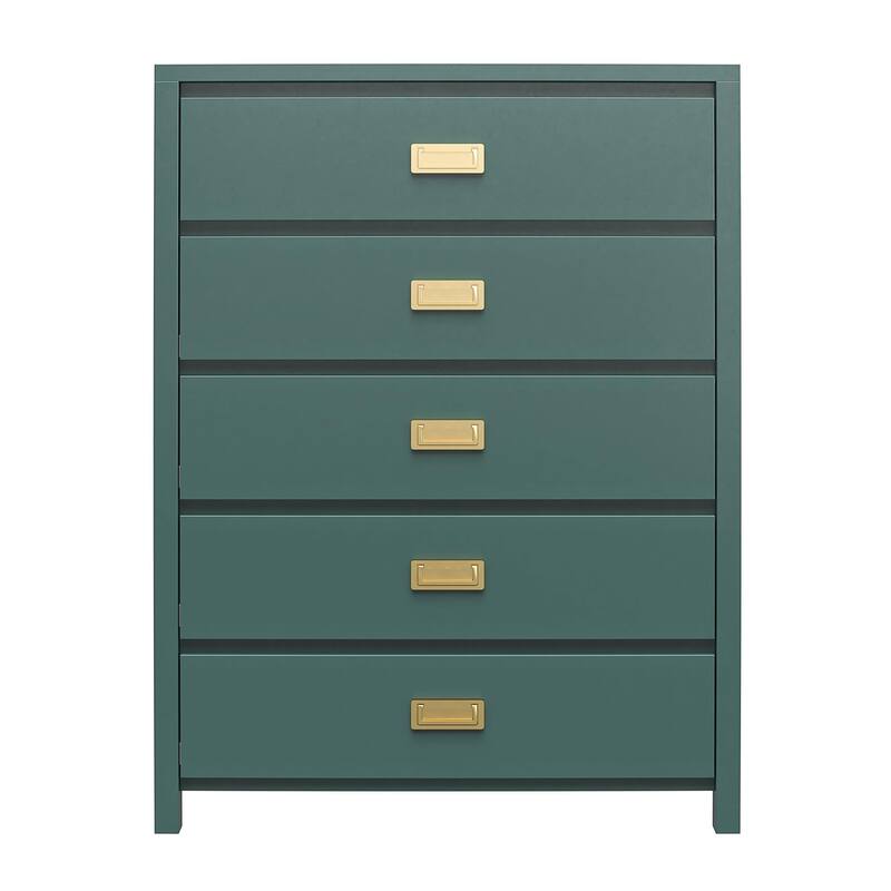 Roomfitters Haven 5-Drawer Kids Dresser with Gold Campaign Hardware, Safety Stops, Dark Green