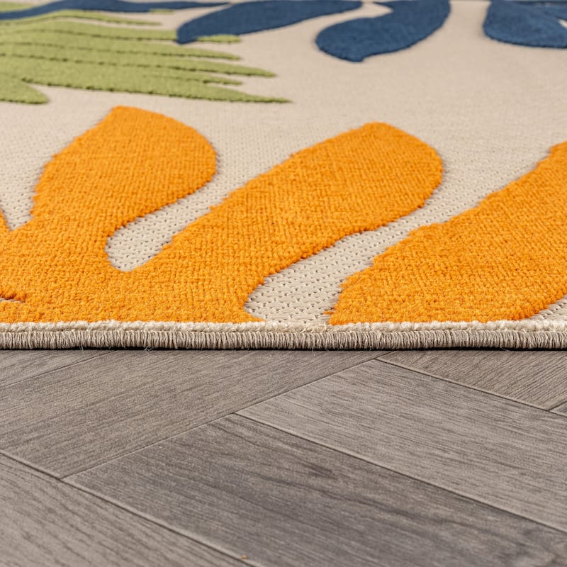 World Rug Gallery Indoor/Outdoor High-Low Textured Area Rug, Palm Easy-Clean Patio Rug