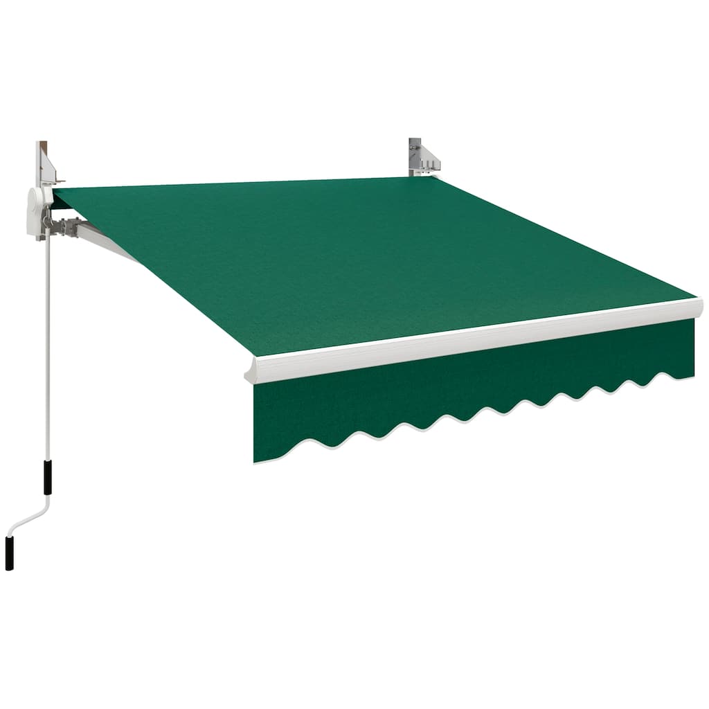 8ft x 7ft Manual Retractable Patio Awning, Sun Shade with Adjustable Protection, Sturdy Polyester Fabric, Green