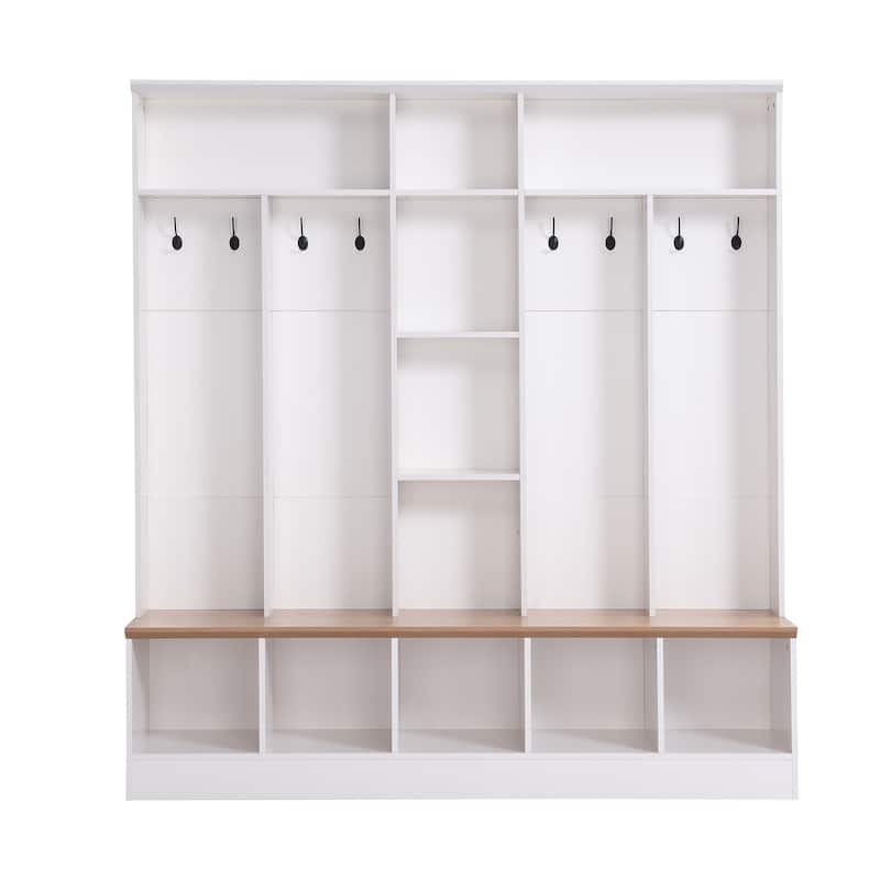4-in-1 Entryway Storage Cabinet Coat Rack with Shoe Storage and Bench, Hall Tree with Cube Storage & Shelves
