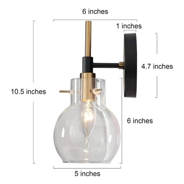dimension image slide 0 of 3, Modern Farmhouse 1-Light Black Gold Wall Sconce Light Fixture with Glass Shade