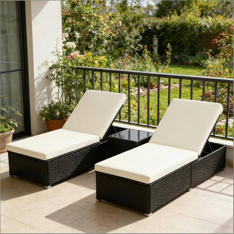 GDFStudio - Outdoor 3-Piece Pool Furniture Set with Reclining Loungers and Table
