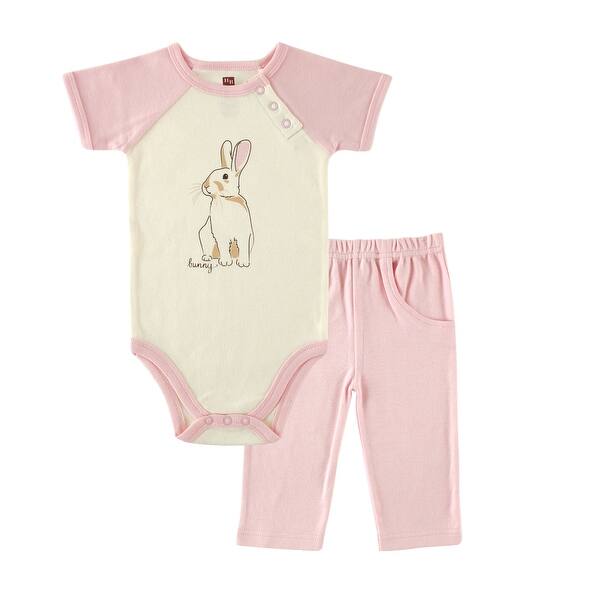slide 1 of 1, Touched by Nature Baby Girl Organic Cotton Bodysuit and Pant Set, Bunny 0-3 Months - Bunny
